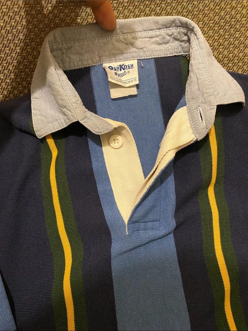 OshKosh B'gosh Vintage Navy, Light Blue & Yellow Striped Rugby Polo. SZ 5-6 Boys